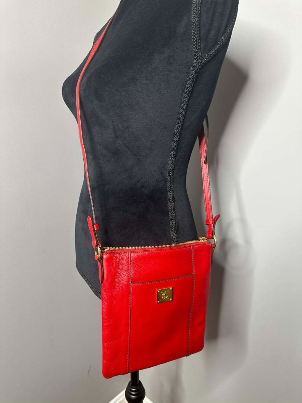 Lauren Ralph Lauren Red Pebbled Leather Crossbody Bag 9" x 8"